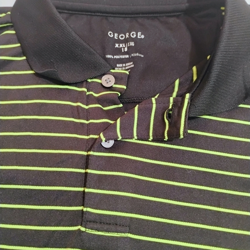 George Black Polo with Neon Green Striped Design - Picture 2 of 8